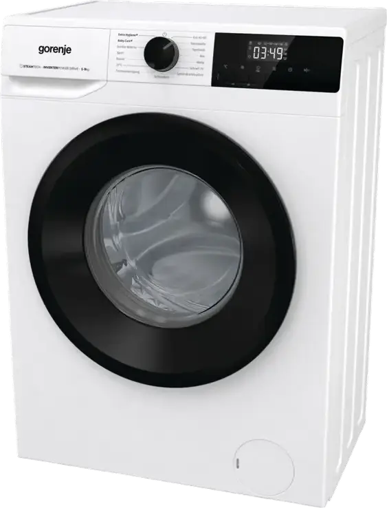 Стиральная машина Gorenje WNHPI94A1PS с фронтальной загрузкой, 9 кг, класс энергопотребления A, 1400 об/мин, Inverter PowerDrive, SteamTech, белая