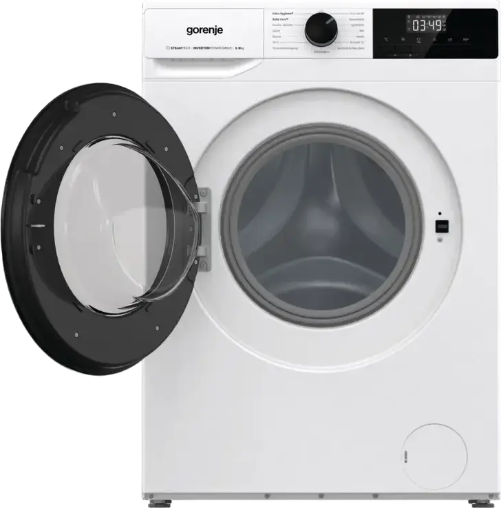 Стиральная машина Gorenje WNHPI94A1PS с фронтальной загрузкой, 9 кг, класс энергопотребления A, 1400 об/мин, Inverter PowerDrive, SteamTech, белая