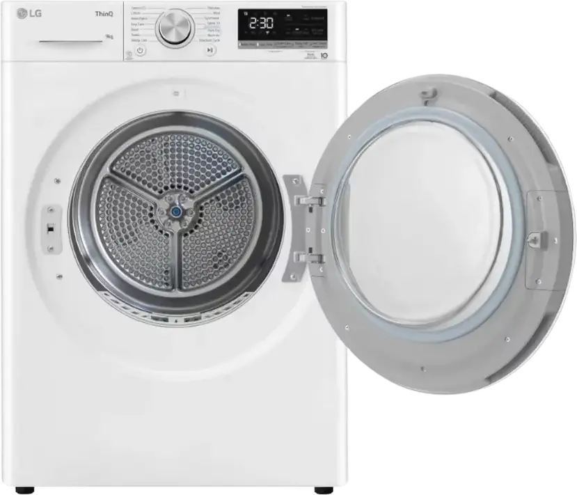 LG RH90V9AV4N Heat Pump Condenser Clothes Dryer, 9kg Capacity, Energy Class A+++, ThinQ Technology, LED Display, White and Black, 12 Programs