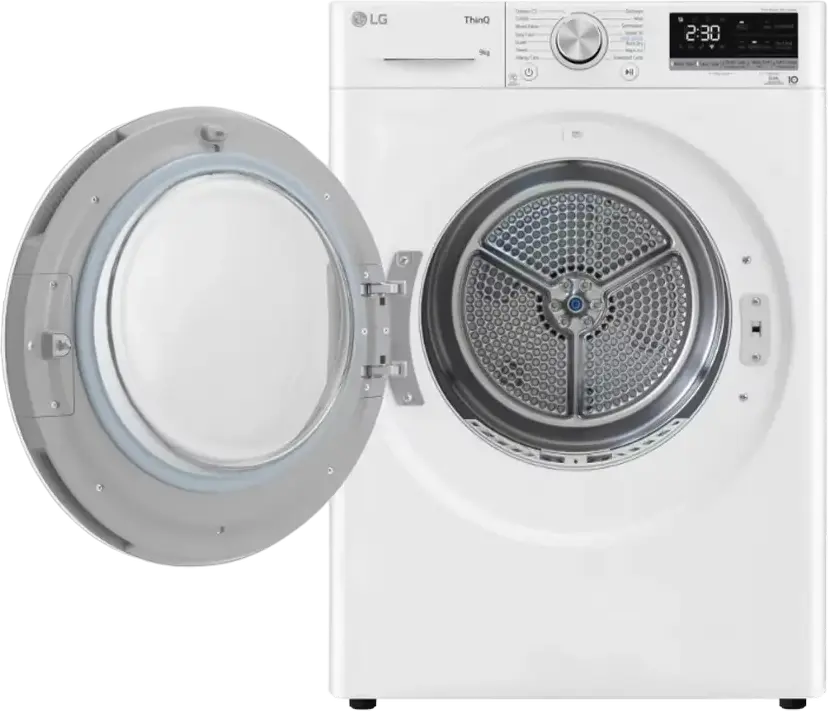 LG RH90V9AV4N Heat Pump Condenser Clothes Dryer, 9kg Capacity, Energy Class A+++, ThinQ Technology, LED Display, White and Black, 12 Programs