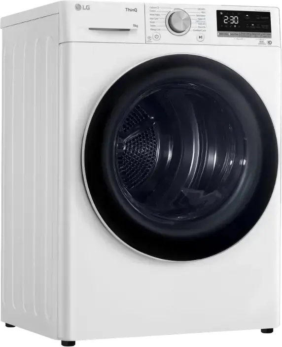 LG RH90V9AV4N Heat Pump Condenser Clothes Dryer, 9kg Capacity, Energy Class A+++, ThinQ Technology, LED Display, White and Black, 12 Programs