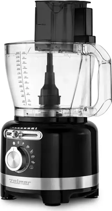 Zelmer ZFP9000B Food Processor, 2000W, 3L Plastic Bowl, 1.75L Glass Blender, 6 Speed Modes, Pulse, Stainless Steel Blades, Black
