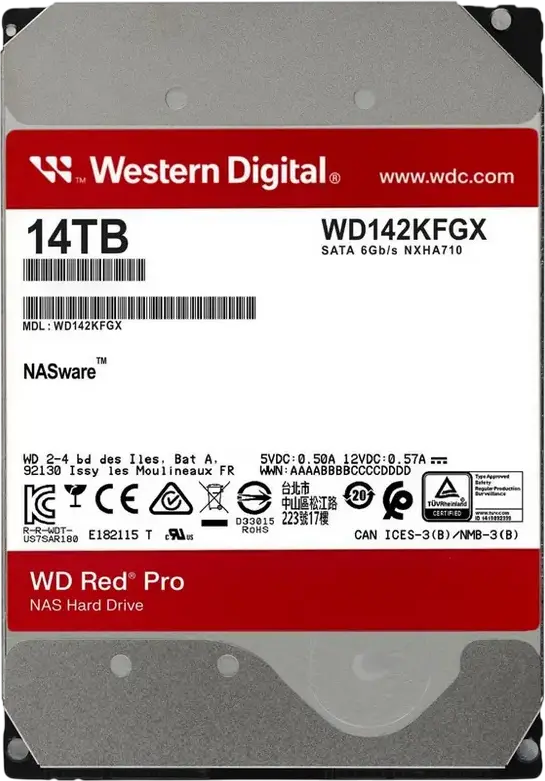 Hard Disk Western Digital WD Red Pro 14TB NAS WD141KFGX, 3.5 inch SATA 6Gb/s, 7200 RPM, Cache 512MB, CMR, Optimizat pentru Sisteme RAID NAS