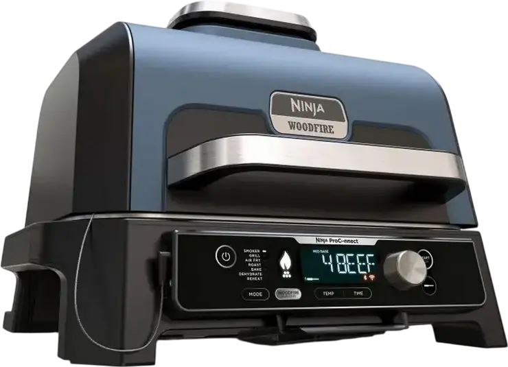 Gril si Afumator Electric Ninja Woodfire Pro Connect XL OG901EU, 1700W, 7 Functii, Control prin Aplicatie Smart, Termometru Integrat, Placa 45x29cm