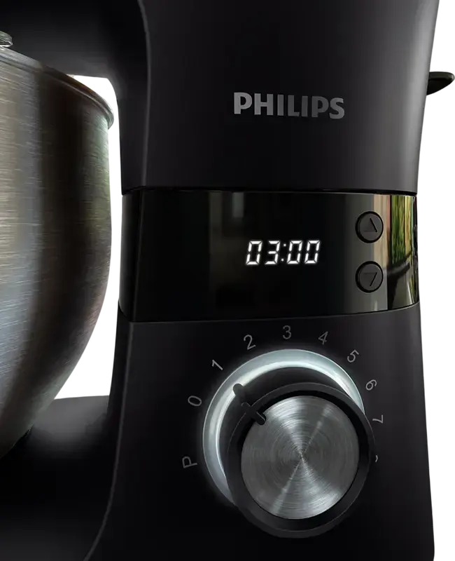Philips HR7962/01 Series 7000 Kitchen Machine, 1000W, 5.5L Stainless Steel Bowl, ProKnead Technology, LED Display, Black