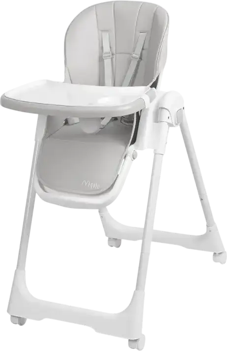 Стульчик для кормления складной Caretero Megalo, 6-36 месяцев, до 15 кг, 9 уровней высоты, 5-точечный ремень, двойной съемный поднос, светло-серый