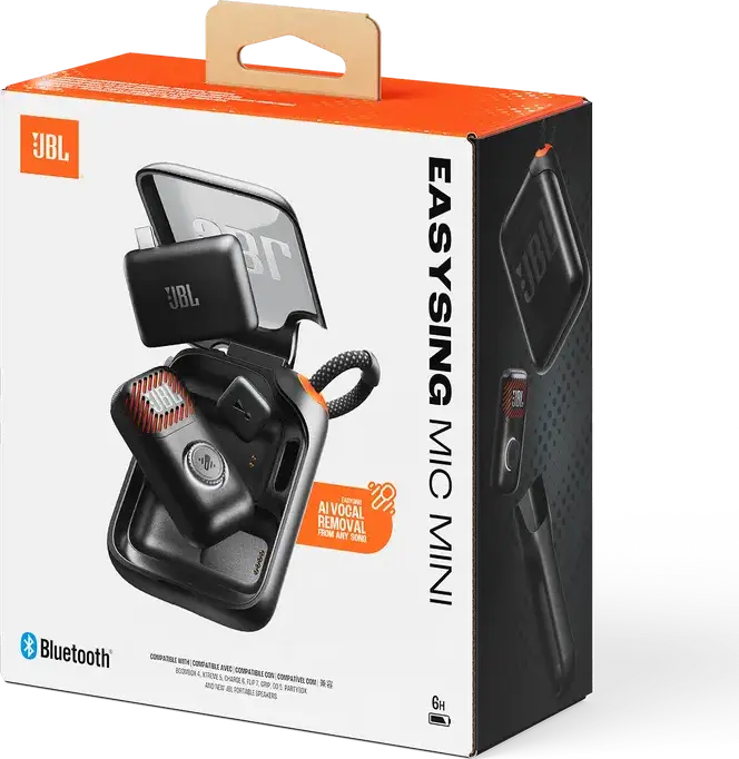 JBL EasySing Mic Mini Portable Condenser Microphone, Cardioid, Bluetooth & 2.4 GHz Wireless, AI Vocal Removal, USB-C, 6h Battery, Black
