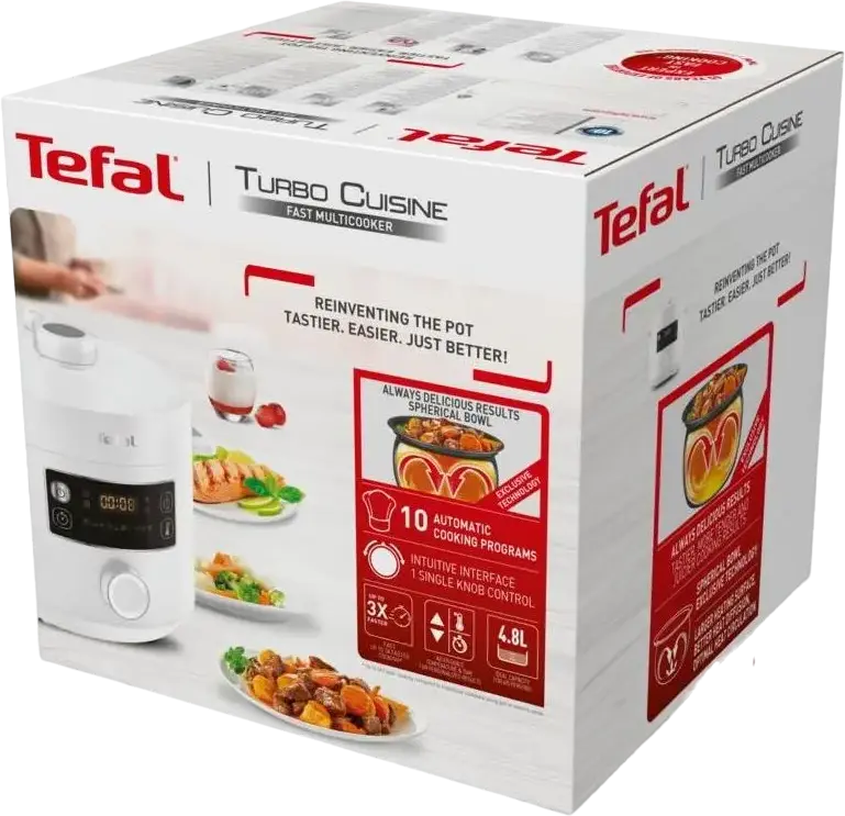 Tefal Turbo Cuisine CY754130 Multicooker, 1090W, 5L Ceramic Non-stick Bowl, 21 Programs, Pressure Cooker and Steamer, White