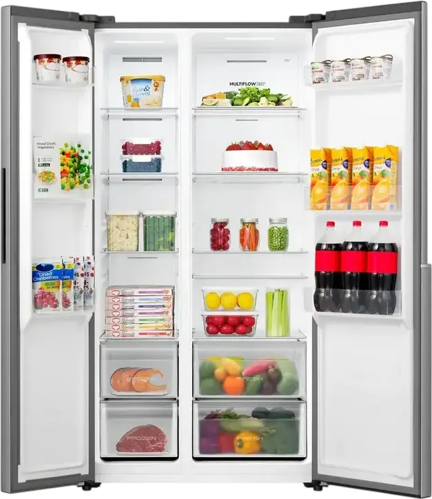 Gorenje NRS917E41X Side-by-Side Refrigerator, No Frost Plus, Inverter Compressor, 544L Capacity, MultiFlow 360, LED Touch Display, Stainless Steel