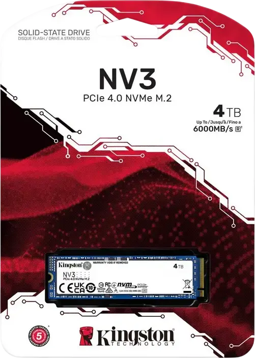 SSD Kingston NV3 M.2 2280 NVMe PCIe 4.0 x4 Intern 4TB SNV3S/4000G Memorie 3D NAND Viteza Citire pana la 6000MB/s si Scriere 5000MB/s