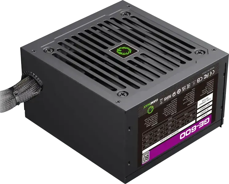 Gamemax GE-600 ECO Gamer 600W Power Supply, 80 Plus Efficiency, Active PFC, ATX Form Factor, 120mm Silent Fan, Black Mesh Cables
