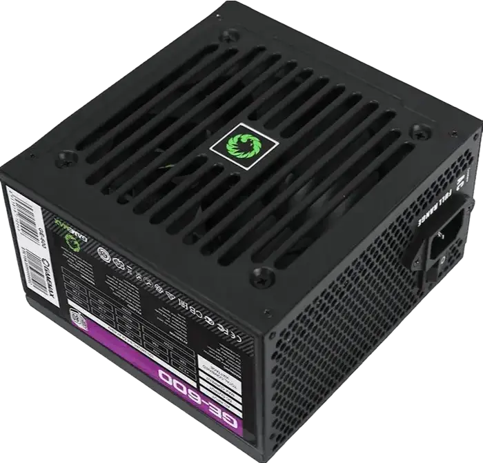 Gamemax GE-600 ECO Gamer 600W Power Supply, 80 Plus Efficiency, Active PFC, ATX Form Factor, 120mm Silent Fan, Black Mesh Cables