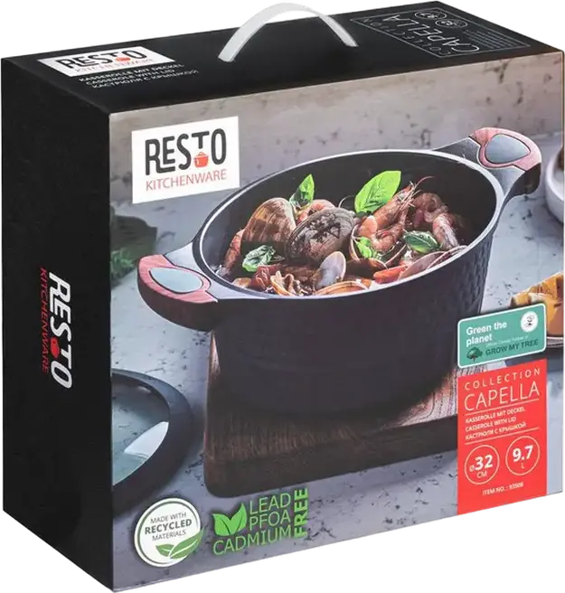 RESTO 93508 Capella Non-Stick Aluminum Pot with Glass Lid, PFLUON Coating, Grey, 32 cm Diameter, 9.7 L Volume