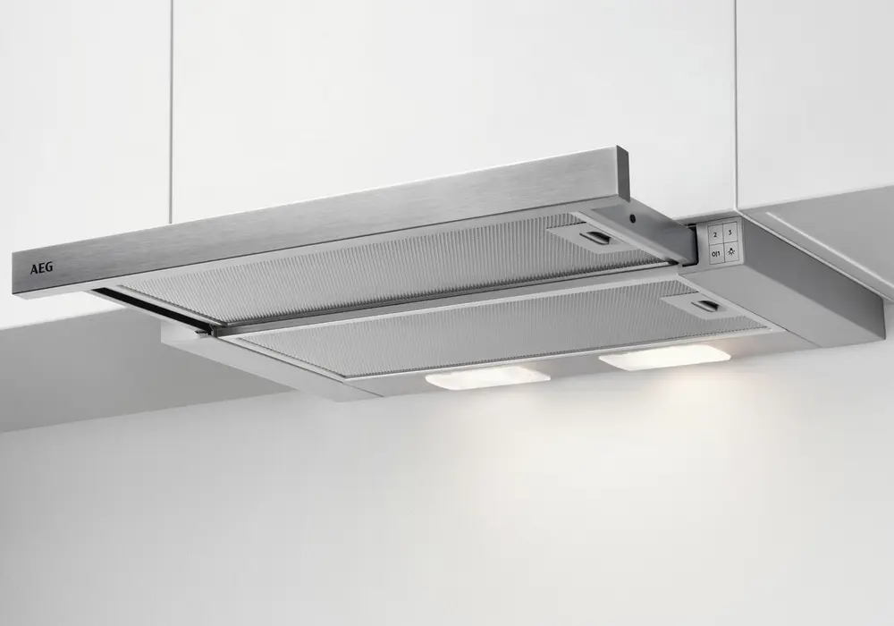 Hota Încorporabilă Telescopică AEG DPB3632S ExtractionTech Standard 3000, Gri, 59.8 cm, Capacitate Evacuare 410 m³/h, Iluminare LED Pure Illumination