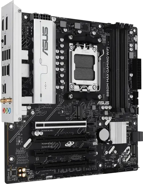 ASUS B850M MAX GAMING WIFI Motherboard AM5 AMD B850 Micro-ATX, DDR5 8000+ MT/s, PCIe 5.0, 3x M.2, Wi-Fi 6, Bluetooth 5.4, for Ryzen 9000/8000/7000
