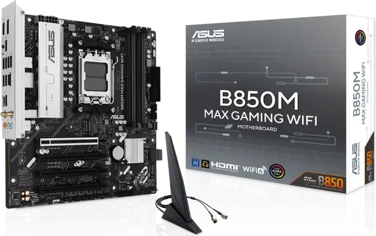 ASUS B850M MAX GAMING WIFI Motherboard AM5 AMD B850 Micro-ATX, DDR5 8000+ MT/s, PCIe 5.0, 3x M.2, Wi-Fi 6, Bluetooth 5.4, for Ryzen 9000/8000/7000