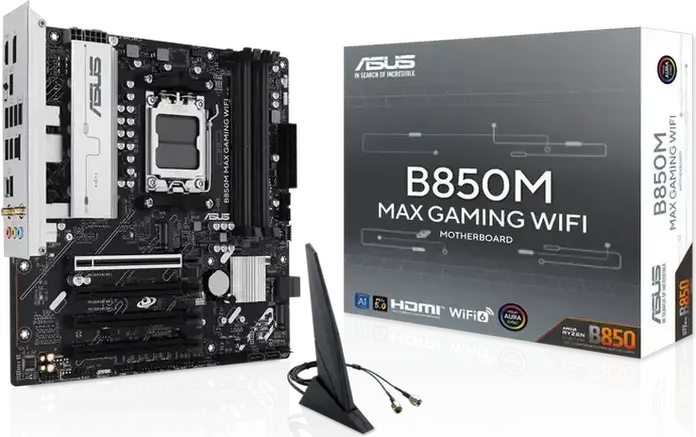 Материнская плата ASUS B850M MAX GAMING WIFI AM5 AMD B850 Micro-ATX, DDR5 8000+ MT/s, PCIe 5.0, 3x M.2, Wi-Fi 6, Bluetooth 5.4, для Ryzen 9000/8000/7000