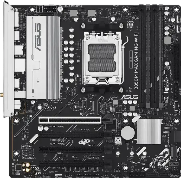 Материнская плата ASUS B850M MAX GAMING WIFI AM5 AMD B850 Micro-ATX, DDR5 8000+ MT/s, PCIe 5.0, 3x M.2, Wi-Fi 6, Bluetooth 5.4, для Ryzen 9000/8000/7000