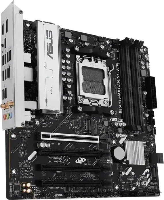 Материнская плата ASUS B850M MAX GAMING WIFI AM5 AMD B850 Micro-ATX, DDR5 8000+ MT/s, PCIe 5.0, 3x M.2, Wi-Fi 6, Bluetooth 5.4, для Ryzen 9000/8000/7000