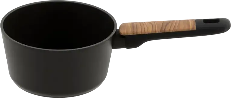 Resto Kitchenware 93186 MON Saucepan with Glass Lid, 1.4L, 16cm, Aluminum, Non-stick PFLUON Coating, Wood Handle, Induction Compatible, Black