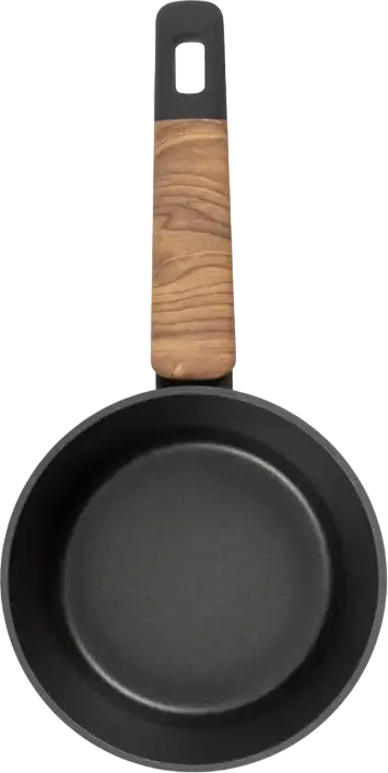 Resto Kitchenware 93186 MON Saucepan with Glass Lid, 1.4L, 16cm, Aluminum, Non-stick PFLUON Coating, Wood Handle, Induction Compatible, Black