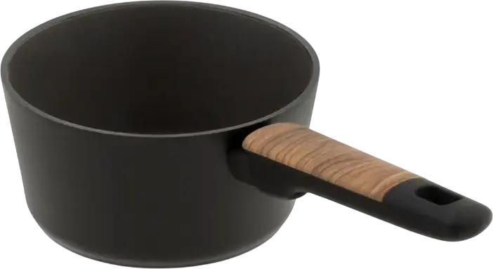 Resto Kitchenware 93186 MON Saucepan with Glass Lid, 1.4L, 16cm, Aluminum, Non-stick PFLUON Coating, Wood Handle, Induction Compatible, Black
