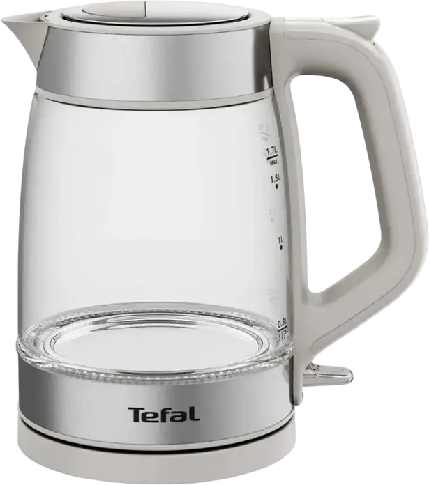 Fierbător Electric Tefal KI605B30, Capacitate 1.7L, Putere 2200W, Corp din Sticlă și Oțel Inoxidabil, Iluminare LED Albastră, Bază 360 grade, Culoare: Gri