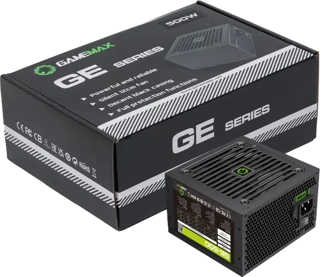 Gamemax GE-700 ECO Gamer 500W Power Supply, 80 Plus Efficiency, Active PFC, ATX Form Factor, 120mm Silent Fan, Black Mesh Cables