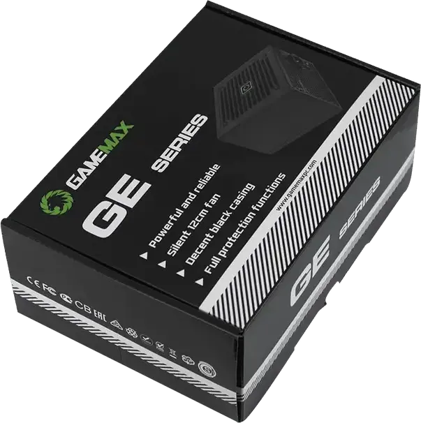 Gamemax GE-700 ECO Gamer 500W Power Supply, 80 Plus Efficiency, Active PFC, ATX Form Factor, 120mm Silent Fan, Black Mesh Cables
