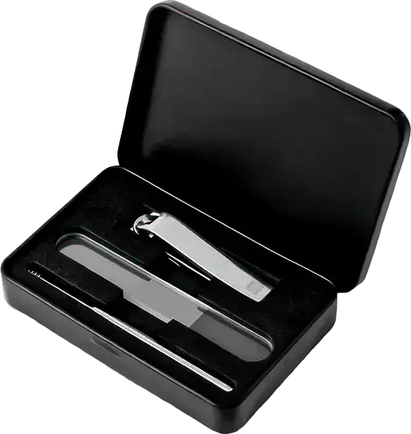 Set Manichiura Huohou HU0210, Kit Grooming din Otel Inoxidabil cu 4 Piese: Tăietor de Unghii, Pilă și Instrument pentru Urechi, Cutie de Depozitare Neagră