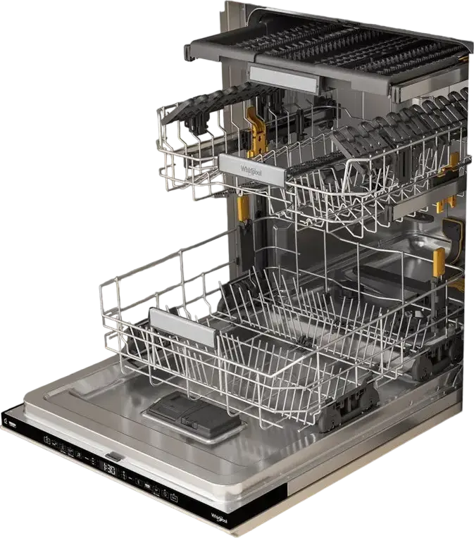 Whirlpool W7I HT58 T Integrated Full Size Dishwasher, 15 Place Settings, 6th Sense, PowerClean Pro, NaturalDry, 38 dBA, Energy Class B, Black
