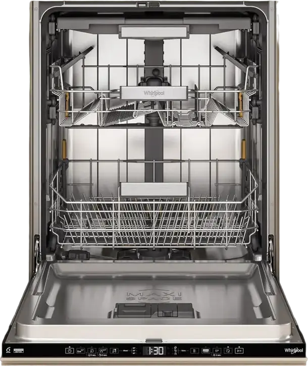 Whirlpool W7I HT58 T Integrated Full Size Dishwasher, 15 Place Settings, 6th Sense, PowerClean Pro, NaturalDry, 38 dBA, Energy Class B, Black