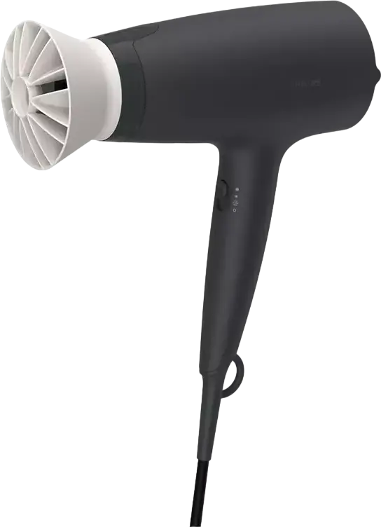 Philips BHD302/30 3000 Series Hair Dryer, 1600W, 3 Temperature and 3 Airflow Settings, ThermoProtect Diffuser, Cool Shot, Black