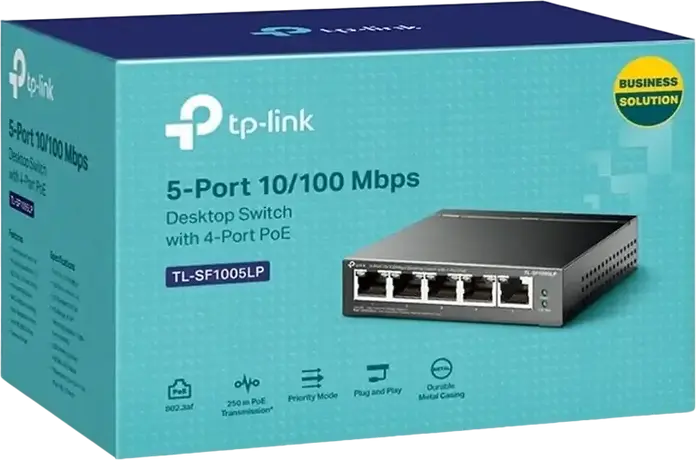 Switch PoE TP-Link TL-SF1005LP Neadministrat, 5 Porturi 10/100 Mbps, 4 Porturi PoE IEEE 802.3af, Buget Total 41W, Mod Extend 250m, Carcasă Metalică
