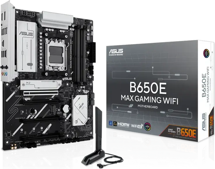 Placa de baza ASUS B650E MAX GAMING WIFI AM5 ATX AMD B650 DDR5 8000MHz PCIe 5.0 x16 M.2 NVMe Wi-Fi 6E Bluetooth 5.3 pentru Ryzen serii 7000 8000 9000