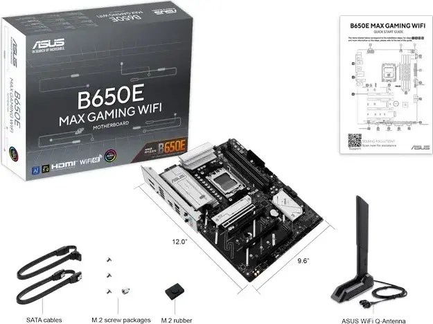 Placa de baza ASUS B650E MAX GAMING WIFI AM5 ATX AMD B650 DDR5 8000MHz PCIe 5.0 x16 M.2 NVMe Wi-Fi 6E Bluetooth 5.3 pentru Ryzen serii 7000 8000 9000