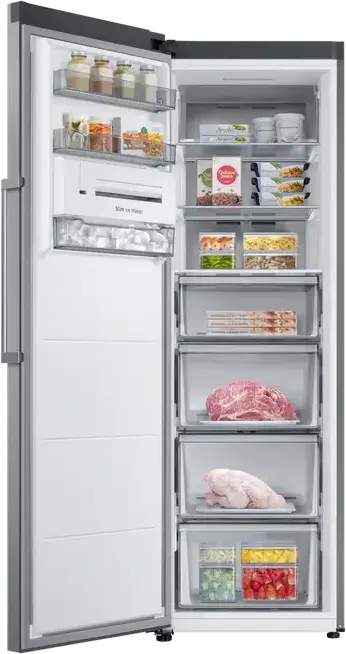 Congelator Vertical Samsung RZ32C7BBES9, Capacitate Netă 323L, No Frost, Digital Inverter, Oțel Inoxidabil, Display LED, Wi-Fi, Înălțime 186cm