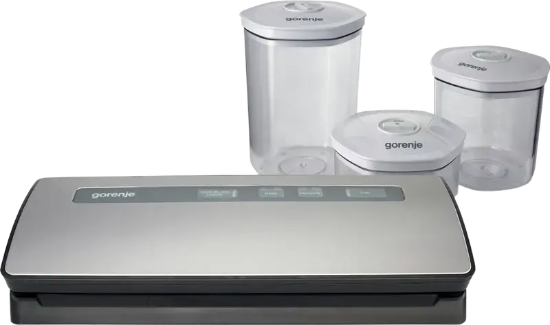 Gorenje VS120ES Vacuum Sealer, 120W, Stainless Steel and Plastic Housing, Grey, for Preserving Meat and Fish, with Cable Storage