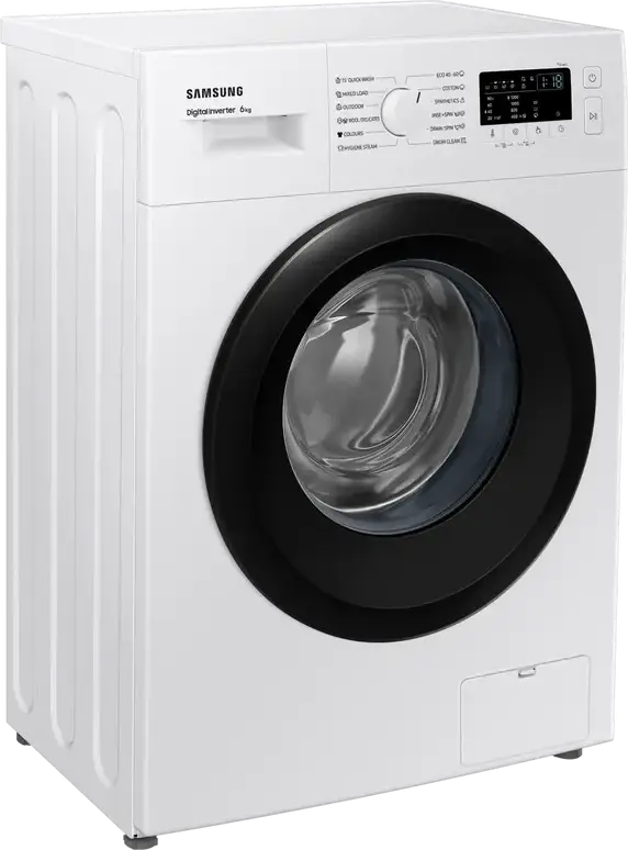 Стиральная машина Samsung WW60A3120BE/LE с фронтальной загрузкой, 6 кг, 1200 об/мин, Digital Inverter, Hygiene Steam, Drum Clean, Белый/Черный, 59.5x85x40 см