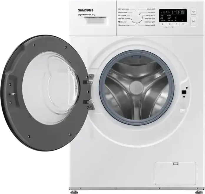 Стиральная машина Samsung WW60A3120BE/LE с фронтальной загрузкой, 6 кг, 1200 об/мин, Digital Inverter, Hygiene Steam, Drum Clean, Белый/Черный, 59.5x85x40 см