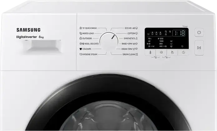 Стиральная машина Samsung WW60A3120BE/LE с фронтальной загрузкой, 6 кг, 1200 об/мин, Digital Inverter, Hygiene Steam, Drum Clean, Белый/Черный, 59.5x85x40 см
