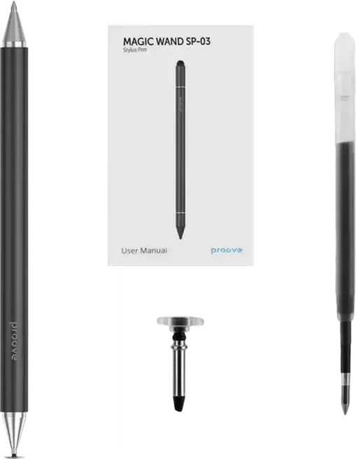 Proove Magic Wand SP-03 Universal Stylus Pen, Black, Lightweight Metal Alloy Touch Screen Pen with Interchangeable Precision and Disc Tips, Magnetic Cap