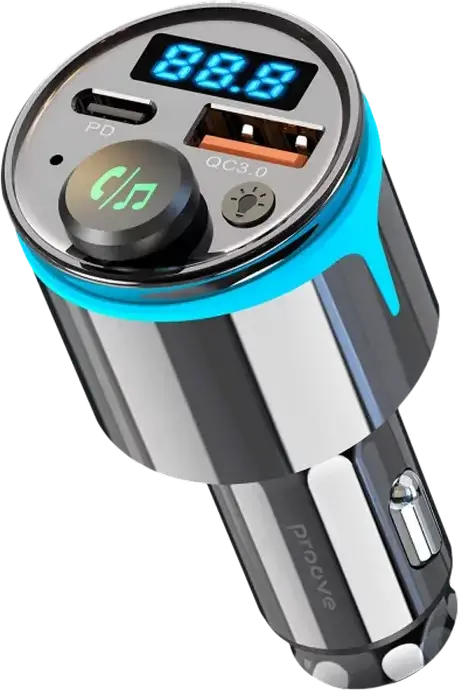 Proove Nexus FM Launcher Modulator Auto, Incarcator Rapid 30W PD & QC3.0 USB-C si USB-A, Bluetooth 5.3, Kit Mani Libere, TF/U-Disk, Metal, Negru