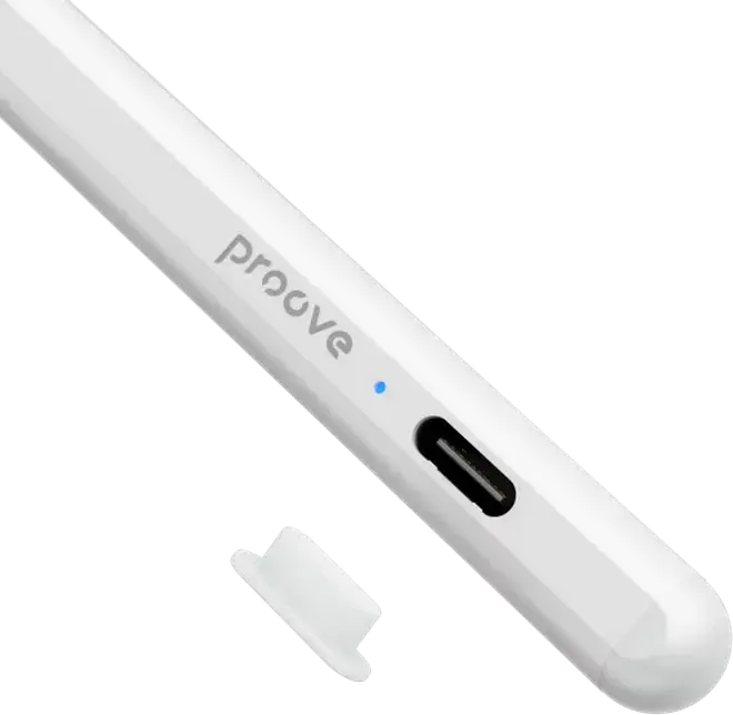 Proove Magic Wand ASP-02 Universal Stylus Pen, White, Aluminum Alloy, Active Mode for iPad and Passive Mode for Capacitive Screens, USB-C, 9h Battery