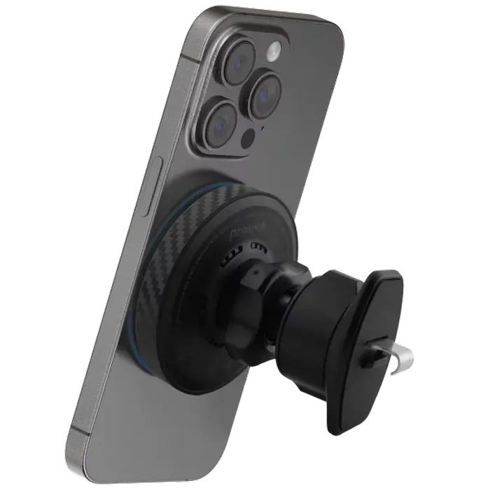 Suport Auto Proove Graphite Circle Qi2, Incarcator Wireless 15W Magnetic, Fixare Grila Ventilatie, USB Type-C, ABS + PC, Rotire 360 grade, Negru