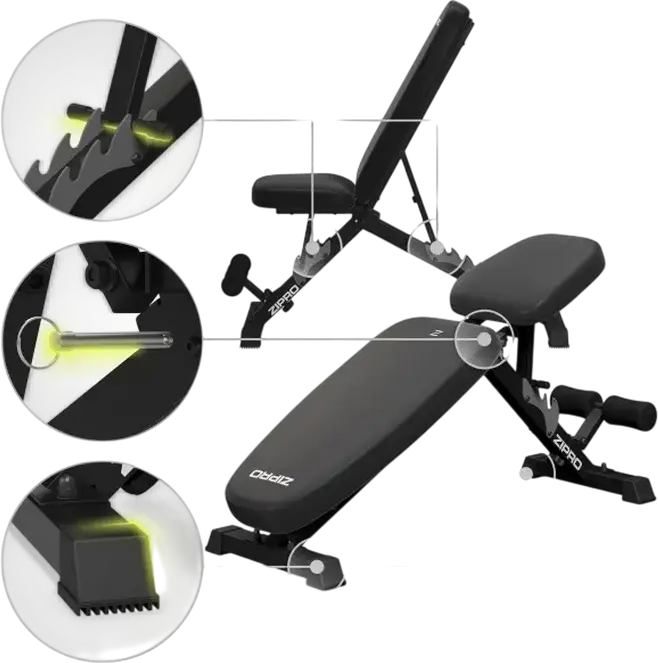Zipro Jacked Multi-purpose Foldable Weight Bench, Steel Frame 50x50mm, Triangular Stable Base, 230kg Max Capacity for Bench Press and Dumbbells