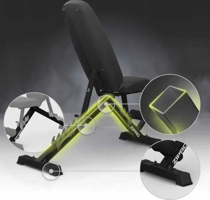 Zipro Jacked Multi-purpose Foldable Weight Bench, Steel Frame 50x50mm, Triangular Stable Base, 230kg Max Capacity for Bench Press and Dumbbells