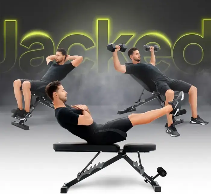 Zipro Jacked Multi-purpose Foldable Weight Bench, Steel Frame 50x50mm, Triangular Stable Base, 230kg Max Capacity for Bench Press and Dumbbells