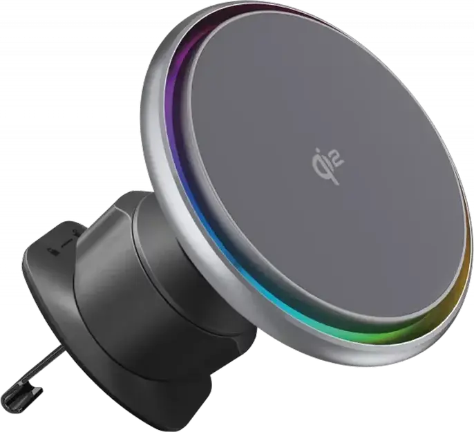Proove Icecore Qi2 WHIC15002003 Wireless Car Charger Holder, 15W Fast Charging, Active Cooling System, RGB Light, 360 Rotation Air Vent Mount, Gray