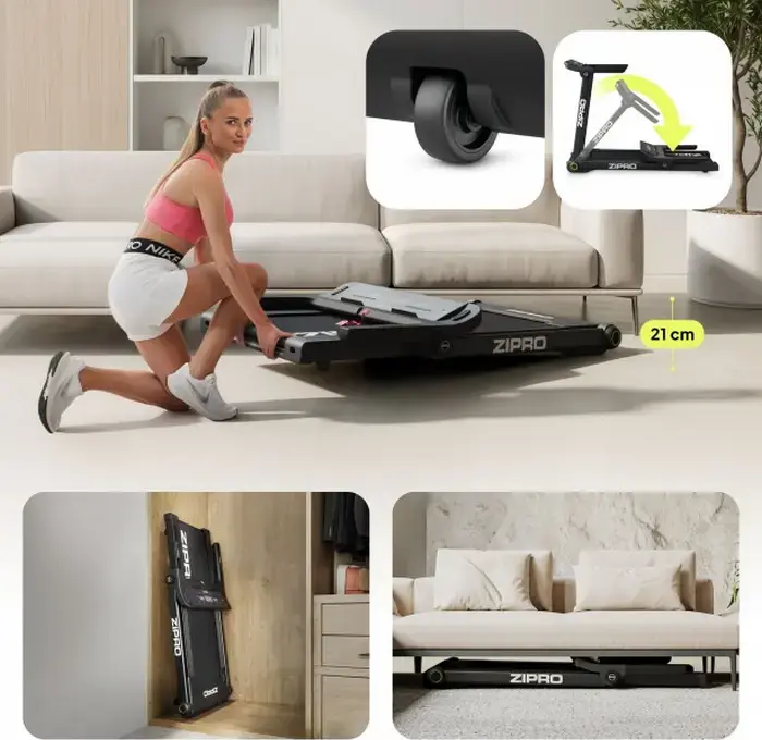 Zipro Pacto iConsole+ Electric Treadmill, 16 km/h Max Speed, 1260W Motor, 130 kg Max User Weight, Comfort+ Protect Amortization, Flat Fold System
